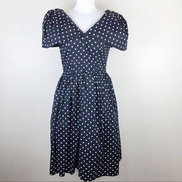 Vintage A La Mode 60s Polka Dot Large Sleeve Dress - Picture 1 of 8